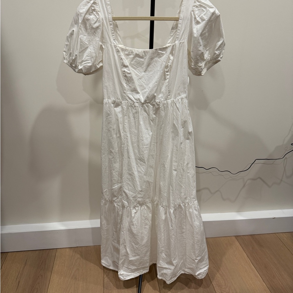 Astr White Midi Dress with Puff Sleeves